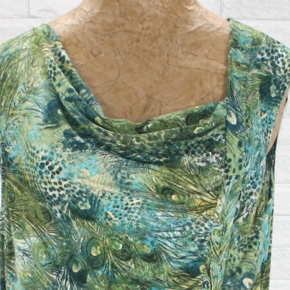 PERCEPTIONS Dress Sleveless Peacock Feathers Print Stretch Midi Plus Size 16 - Picture 3 of 16